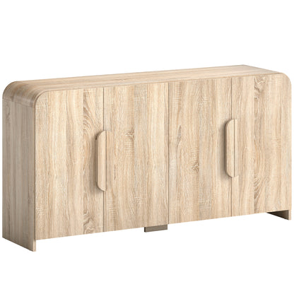 Comodă de Bucătărie cu 2 Dulapuri, Uși Soft-Close și Rafturi Reglabile, 157x39x82 cm, Lemn Natural