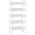 Carucior de Bucătărie Economisitor de Spațiu pe 5 Niveluri cu Coșuri din Plasă din Oțel, 45x26.5x106cm, Alb