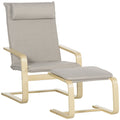 Fotoliu Relax cu suport pentru picioare, fotoliu din lemn si tesatura cu efect de in cu perna pentru tetiera, 67x69x100cm, gri