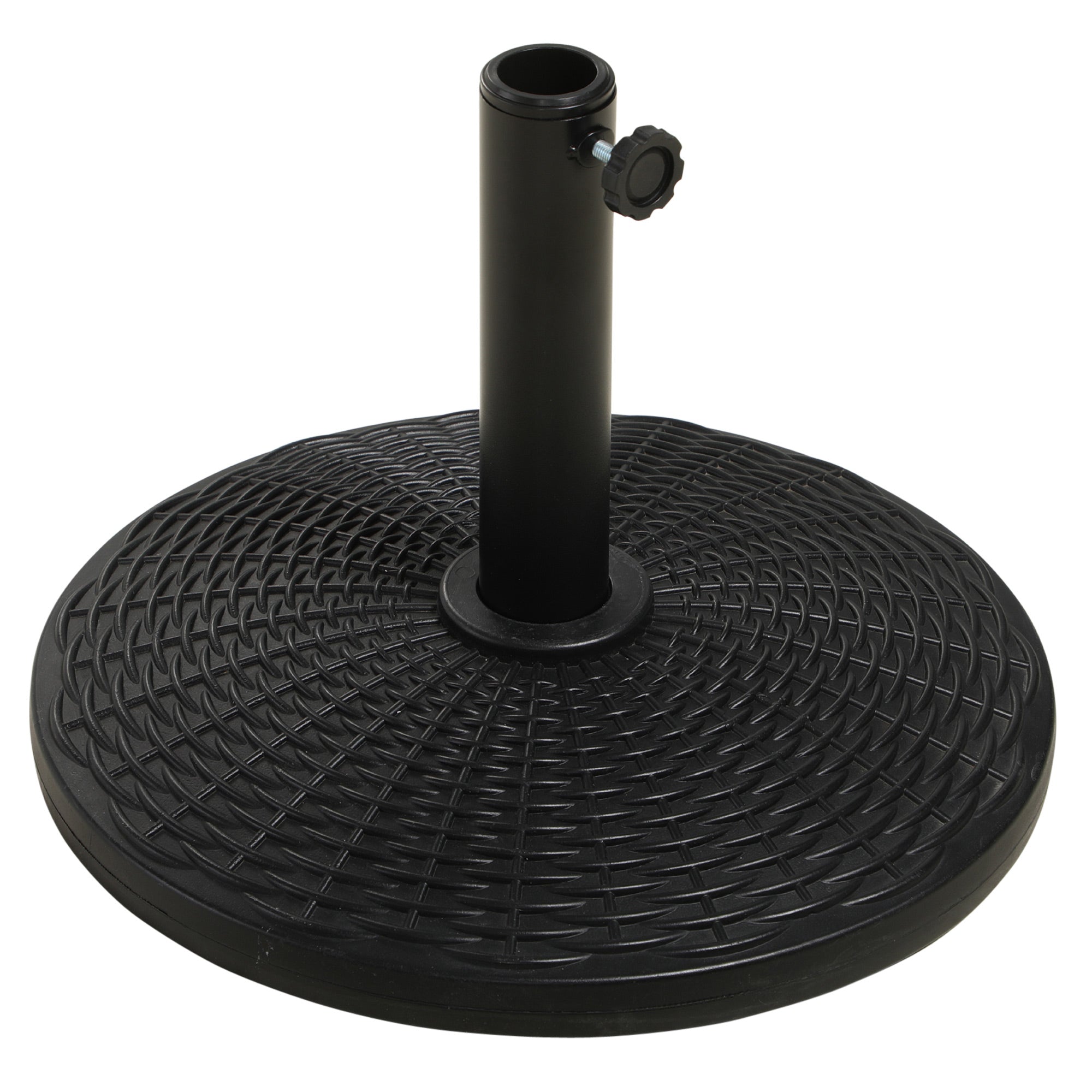 Bază Rotundă pentru Umbrelă, Efect Ratan, de 12,5 kg, Suport pentru Stâlpi de 38mm și 48mm, Ø44,5 cm, Negru