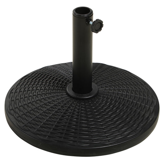 Bază Rotundă pentru Umbrelă, Efect Ratan, de 12,5 kg, Suport pentru Stâlpi de 38mm și 48mm, Ø44,5 cm, Negru
