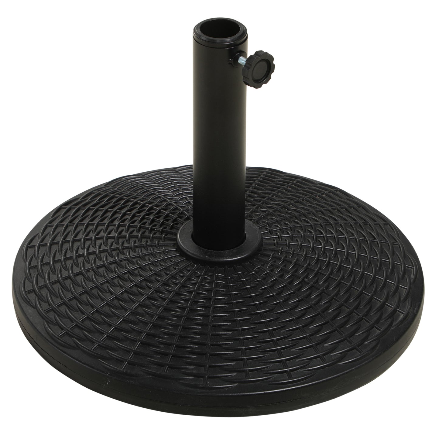 Bază Rotundă pentru Umbrelă, Efect Ratan, de 12,5 kg, Suport pentru Stâlpi de 38mm și 48mm, Ø44,5 cm, Negru