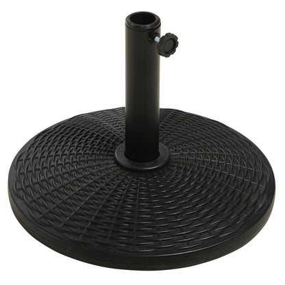 Bază Rotundă pentru Umbrelă, Efect Ratan, de 12,5 kg, Suport pentru Stâlpi de 38mm și 48mm, Ø44,5 cm, Negru