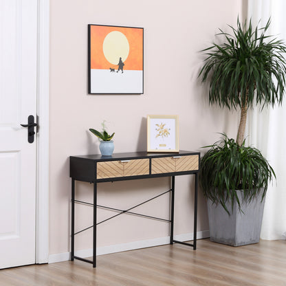 Consola Moderna  pentru Hol si Sufragerie cu 2 Sertare Metalice 100x30x75cm - Negru