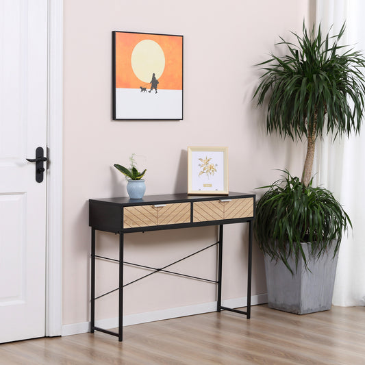 Consola Moderna  pentru Hol si Sufragerie cu 2 Sertare Metalice 100x30x75cm - Negru