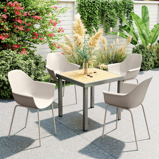 Set 4 Scaune Stivuibile pentru Terasă și Grădină, Scaune de Masă Exterior cu Design Ergonomic, Rezistente la Intemperii, Structură din Oțel, Gri