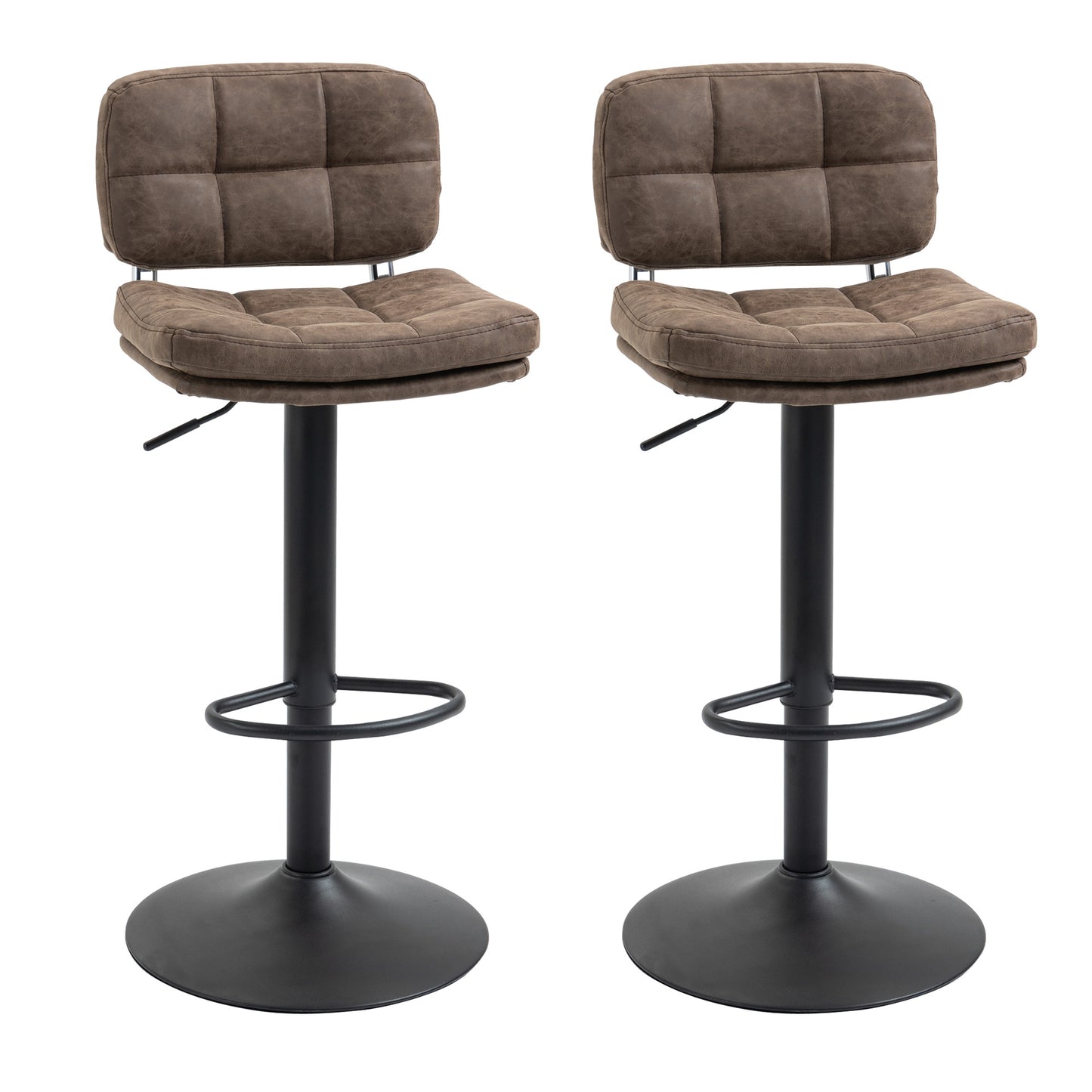 Set 2 Scaune de Bar Pivotante din Imitatie de Piele Inaltime Reglabila Negru
