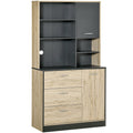 Mobilier de Bucătărie în Stil Industrial, Dulap Raft cu 4 Niveluri pentru Cuptor Microunde și Veselă, Stejar/Negru, 90x39x169 cm