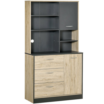 Mobilier de Bucătărie în Stil Industrial, Dulap Raft cu 4 Niveluri pentru Cuptor Microunde și Veselă, Stejar/Negru, 90x39x169 cm