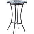 Masuta de Gradina Rotunda din Metal  cu Blat din Ceramica, Design tip Mozaic, Ф35,5x53,5 cm, Albastru
