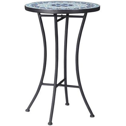 Masuta de Gradina Rotunda din Metal  cu Blat din Ceramica, Design tip Mozaic, Ф35,5x53,5 cm, Albastru