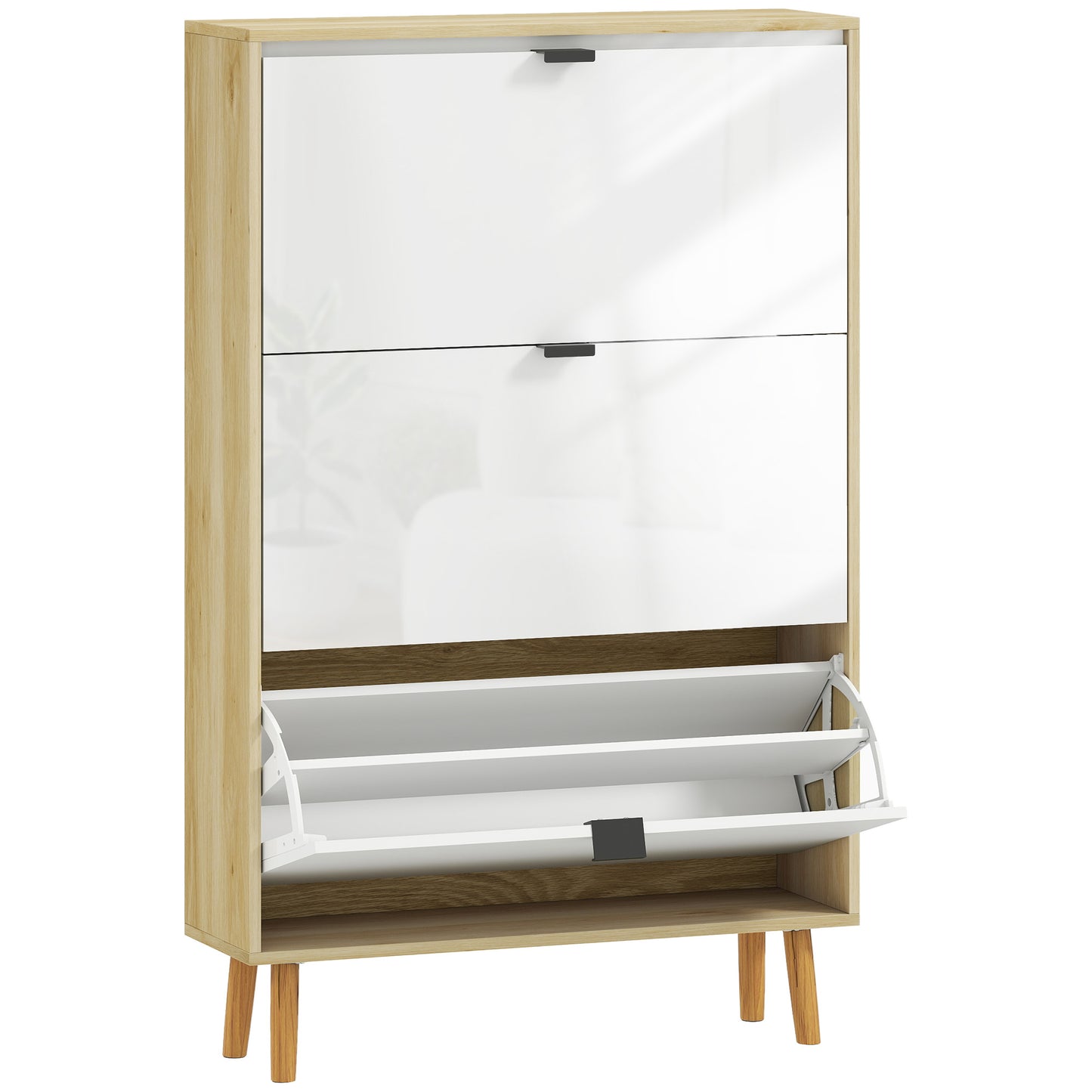 Dulap Slim Modern pentru Pantofi, cu 3 Sertare Rabatabile pentru 24 de Perechi, 80x24x127 cm, Alb