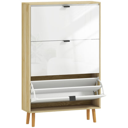 Dulap Slim Modern pentru Pantofi, cu 3 Sertare Rabatabile pentru 24 de Perechi, 80x24x127 cm, Alb
