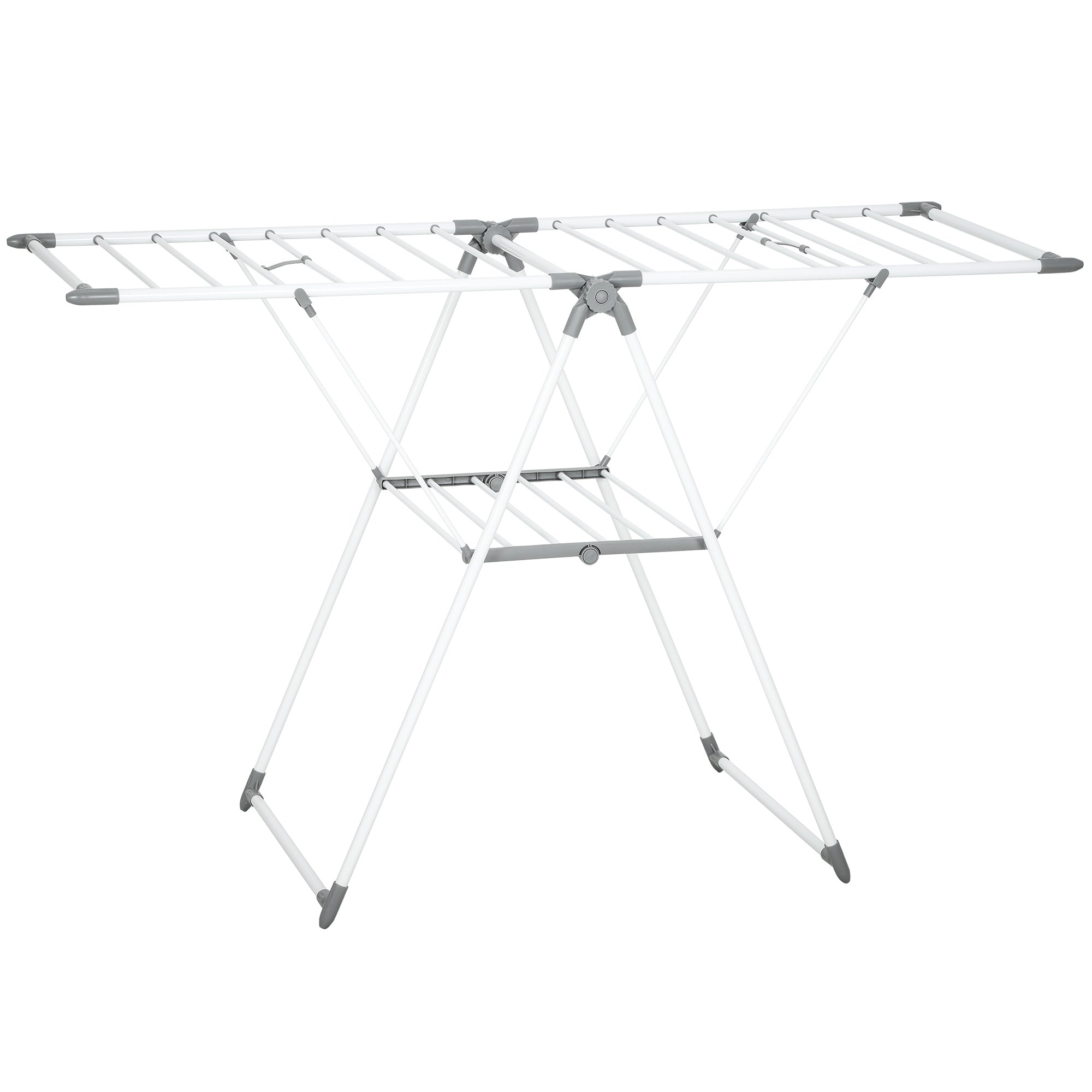 Uscător de Rufe cu 2 Niveluri Reglabil pe 4 Înălțimi, Uscător cu Picioare Antiderapante din Metal și Plastic, 156,5x61,5x97 cm, Alb