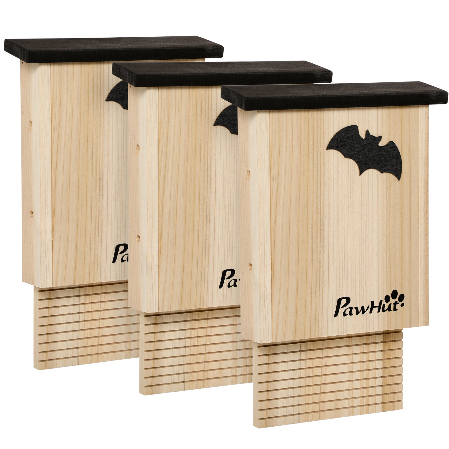 Set de 3 Adăposturi pentru Liliac din Lemn de Brad pentru Exterior, 25x6x37.5 cm, Lemn Natural