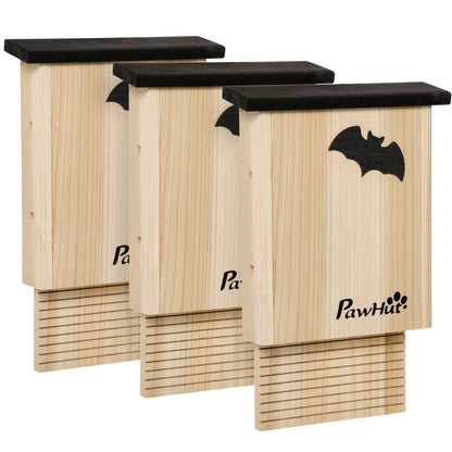 Set de 3 Adăposturi pentru Liliac din Lemn de Brad pentru Exterior, 25x6x37.5 cm, Lemn Natural