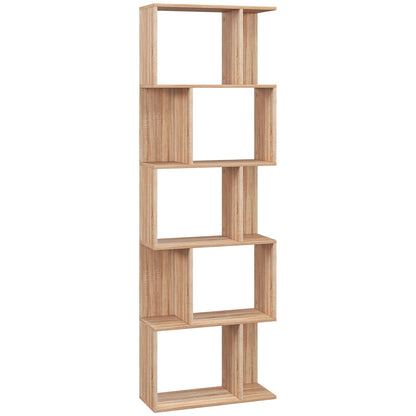 Bibliotecă din lemn cu 5 rafturi și separator, 60x24x184,5 cm, culoare lemn