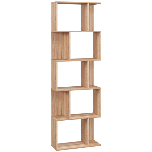 Bibliotecă din lemn cu 5 rafturi și separator, 60x24x184,5 cm, culoare lemn