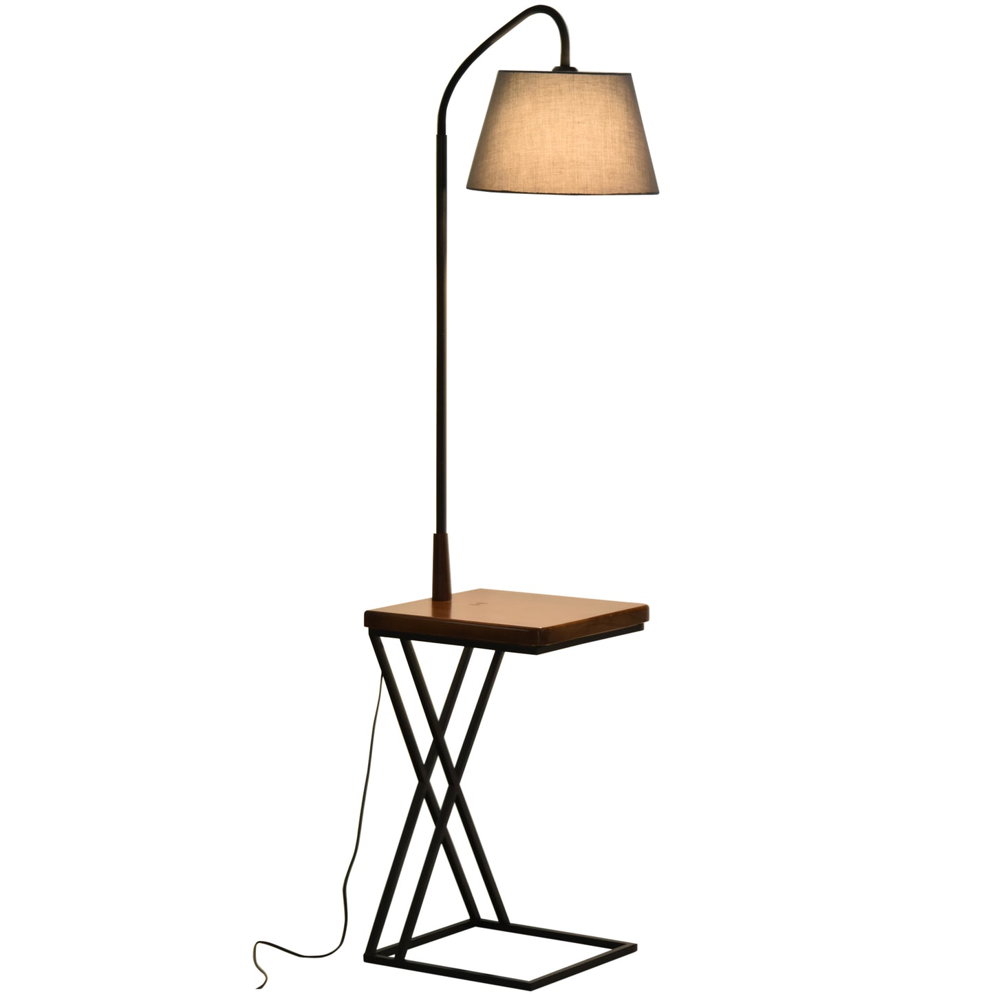 Lampă de Podea Modernă cu Înăcarcător Wireless, Abajur Reglabil și Etajeră Suplimentară, 36x36x165 cm, Negru
