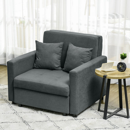 Poltrona Letto in Tessuto Effetto Velluto Grigio con 2 Cuscini e Spazio Contenitore, 100x98x88 cm