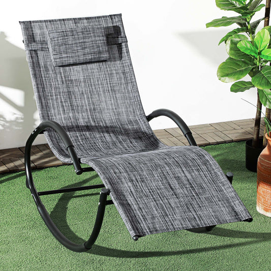 Șezlong balansoar Zero-Gravity pentru exterior, impermeabil, cu pernă pentru cap, 155x61x88 cm, gri