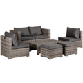 Set Mobilier Gradina 8 Piese, Canapea cu Masuta de Cafea din Ratan PE si Structura de Aluminiu, 75x75x71 cm, Gri