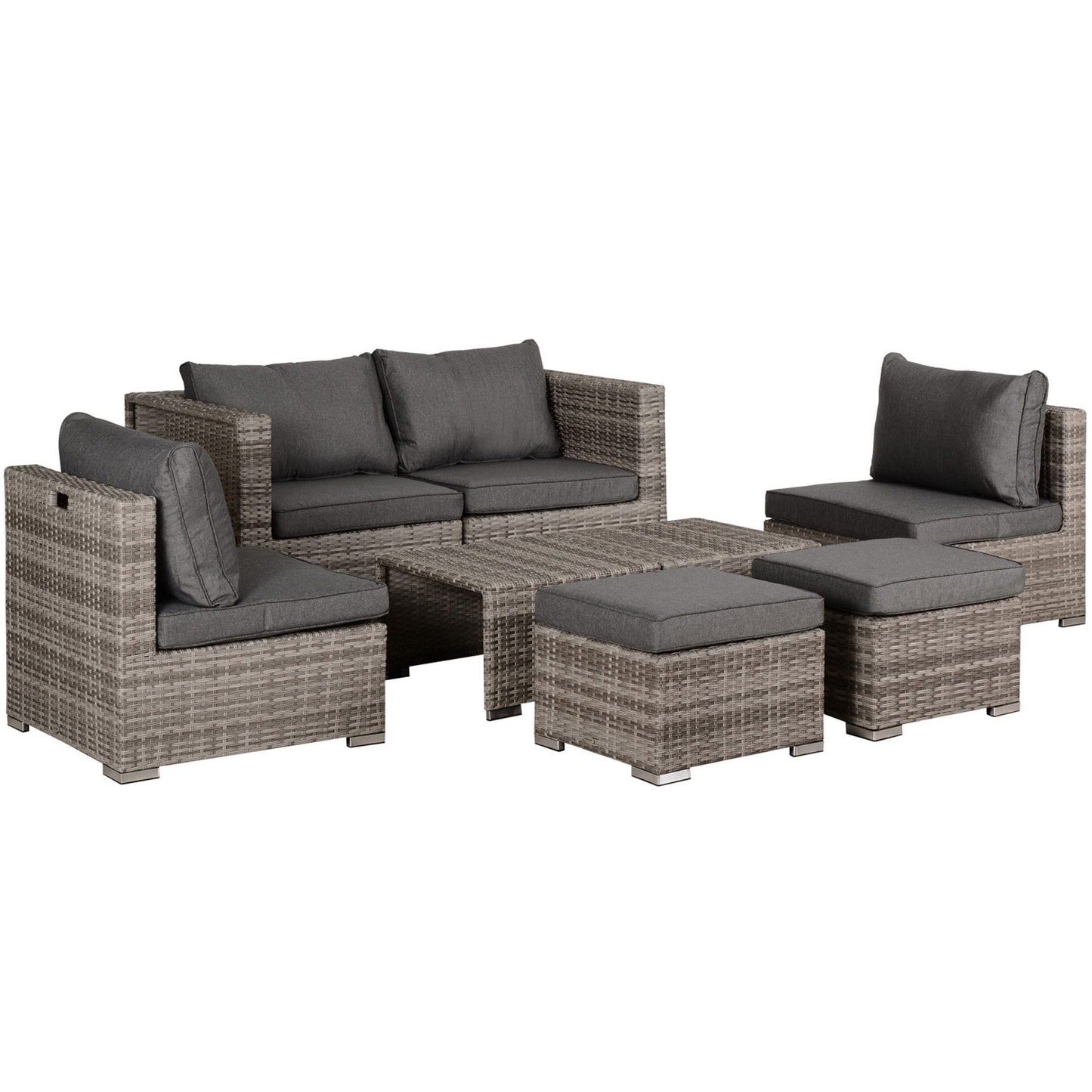 Set Mobilier Gradina 8 Piese, Canapea cu Masuta de Cafea din Ratan PE si Structura de Aluminiu, 75x75x71 cm, Gri