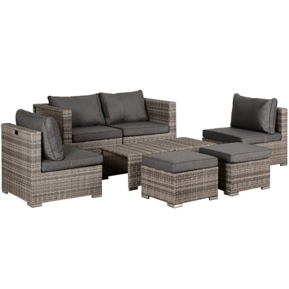 Set Mobilier Gradina 8 Piese, Canapea cu Masuta de Cafea din Ratan PE si Structura de Aluminiu, 75x75x71 cm, Gri