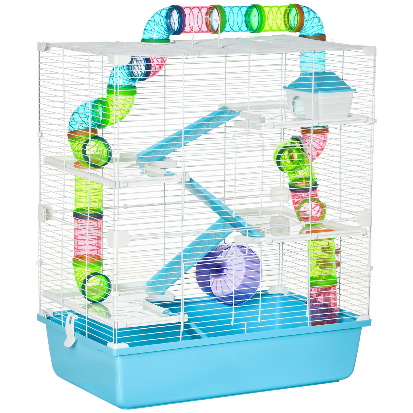 Cusca mare pentru hamsteri , refugiu pentru gerbili pe 5 niveluri, 59 cm x 36 cm x 69 cm, albastru deschis