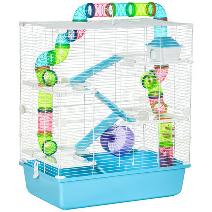 Cusca mare pentru hamsteri , refugiu pentru gerbili pe 5 niveluri, 59 cm x 36 cm x 69 cm, albastru deschis