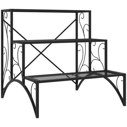 Etajeră-suport pentru plante, cu 3 niveluri, în formă de scară, pentru interior și exterior, din metal, 60x60x60 cm, negru