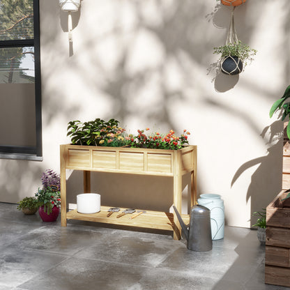 Jardinieră Înălțată din Lemn cu Raft Inferior, Separator, Găuri de Drenaj, 115x46x75 cm, Culoare Lemn