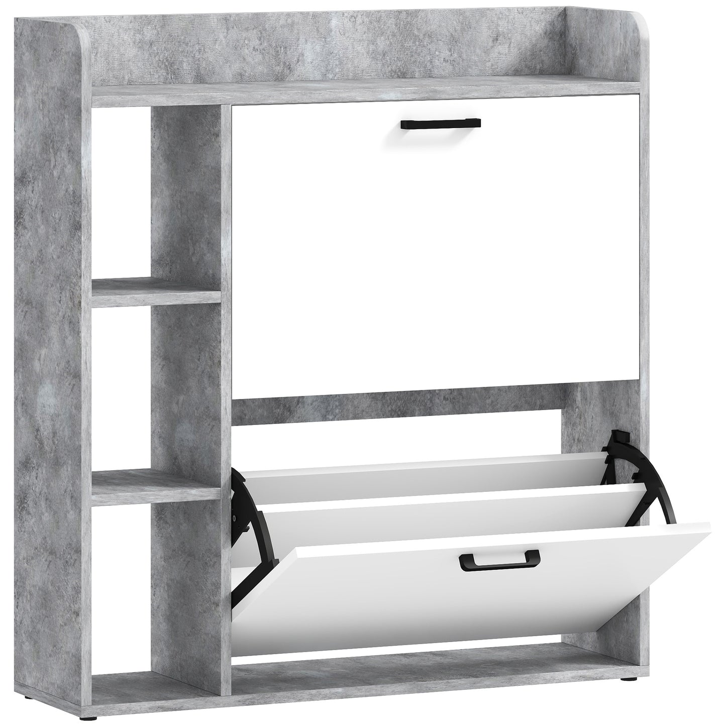 Scarpieră Slim cu 2 Sertare Rabatabile și 3 Compartimente Deschise, Capacitate 15 Pantofi, 83x24x90.5 cm, Gri