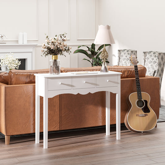 Masă Consolă Modernă cu 3 Sertare, Consolă de Intrare din MDF, pentru Hol, Sufragerie, 100x32x85 cm, Alb