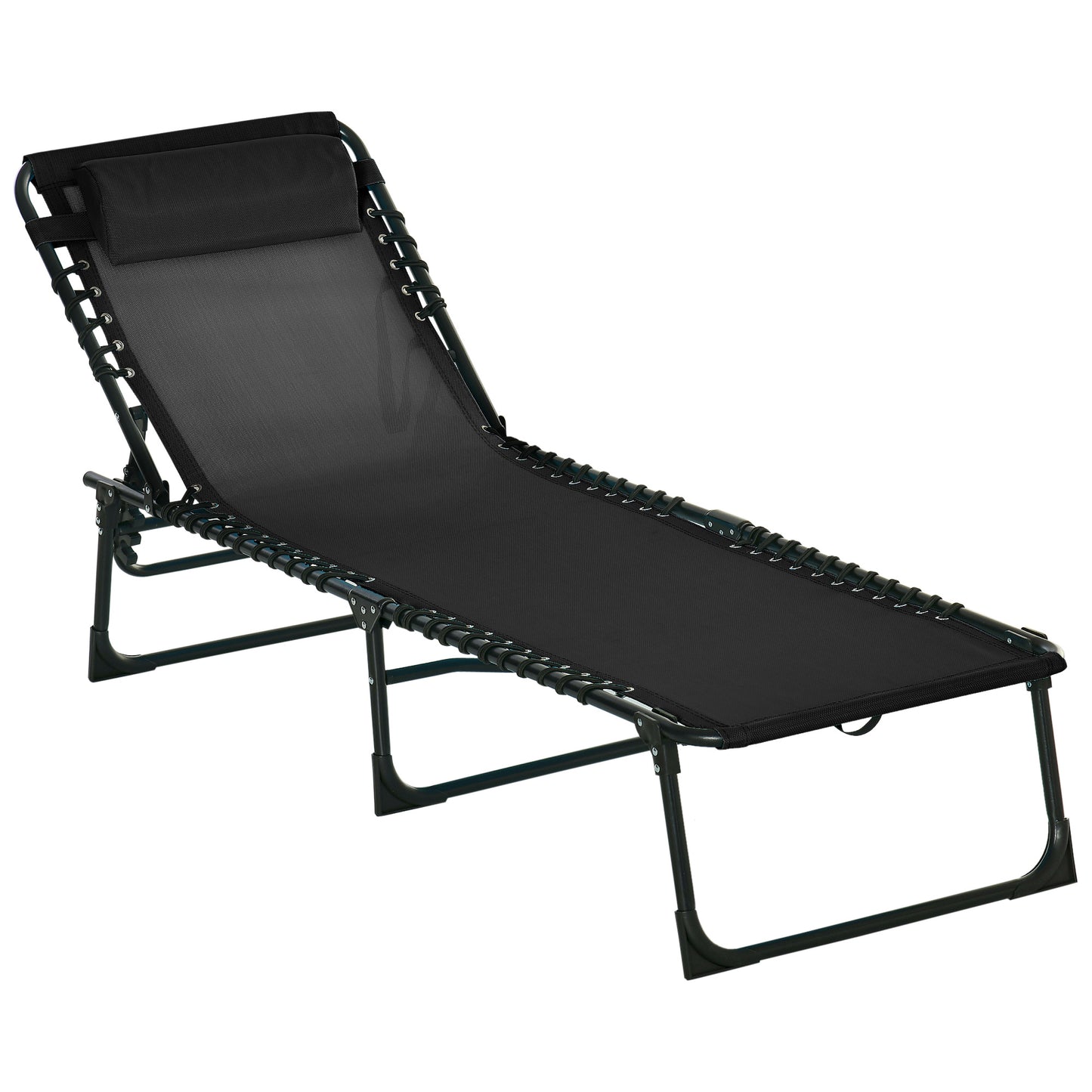 Sezlong Portabil din Otel si Tesatura tip Plasa Respirabila cu Spatar Rabatabil in 4 Pozitii, 189x58x30 cm, Negru