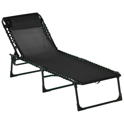 Sezlong Portabil din Otel si Tesatura tip Plasa Respirabila cu Spatar Rabatabil in 4 Pozitii, 189x58x30 cm, Negru