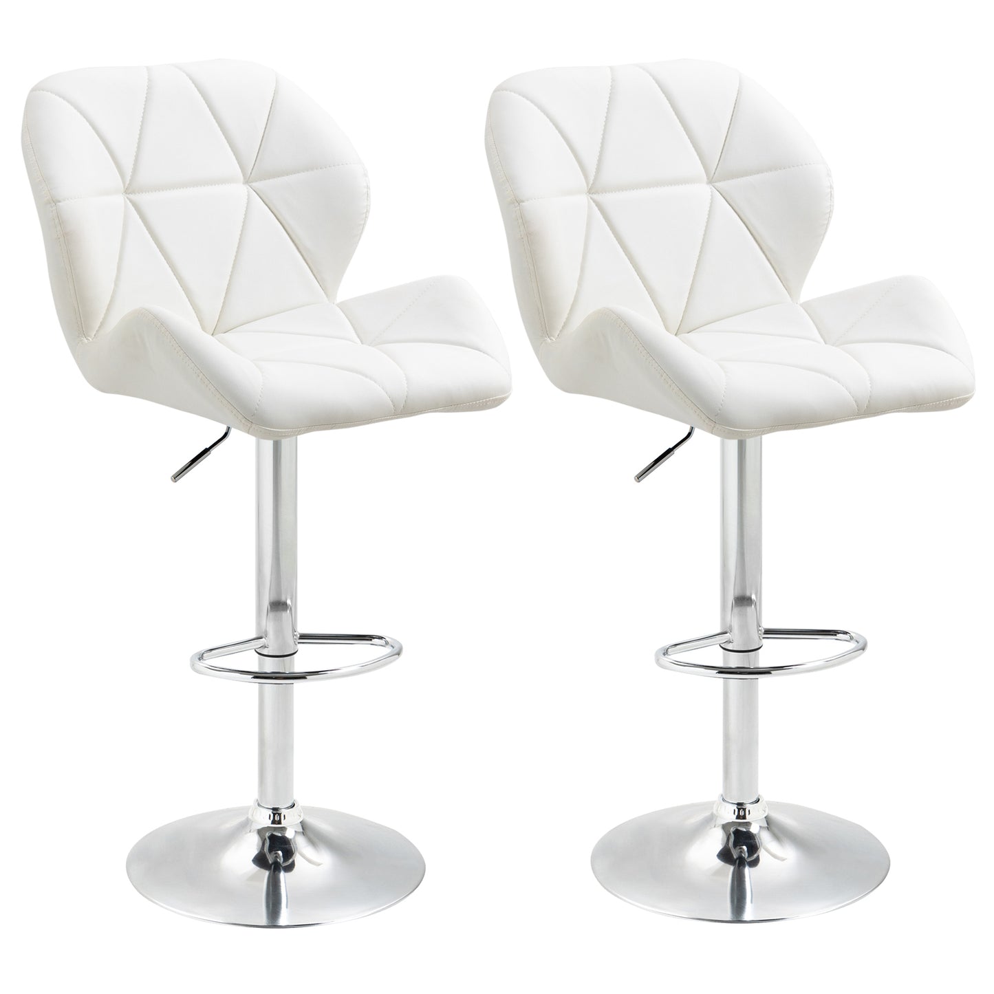Set 2 Scaune Bar Reglabile, pentru bar si bucătărie, din Piele PU,51,5 x 57,5 x 93-114,5 cm, Alba