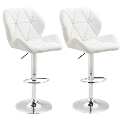 Set 2 Scaune Bar Reglabile, pentru bar si bucătărie, din Piele PU,51,5 x 57,5 x 93-114,5 cm, Alba