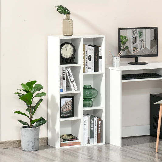 Bibliotecă din Lem Stil Vintage Cubica cu 7 Suporturi Diferite din MDF pentru Casă și Birou, 50x24x106 cm, Alb