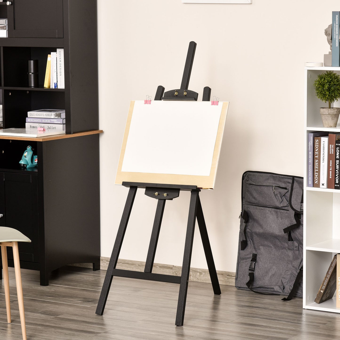 Șevalet de Pictură Profesional pentru Atelier, Suport de Studio Reglabil din Lemn pentru Pânză și Desen, Înălțime Ajustabilă, Negru