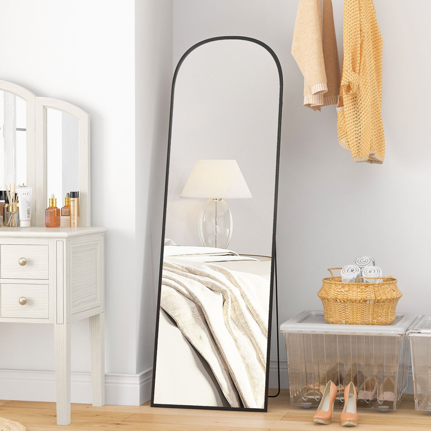 Oglindă de podea și perete modernă din aliaj de aluminiu cu suport pliabil, 50x161,5cm, negru