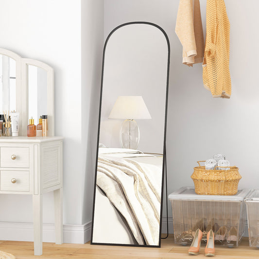 Oglindă de podea și perete modernă din aliaj de aluminiu cu suport pliabil, 50x161,5cm, negru