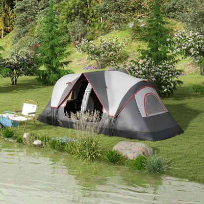Cort de Camping pentru 6 Persoane cu 2 Camere Separate, Poliester și Fibră de Sticlă, 450x215x180 cm, Gri