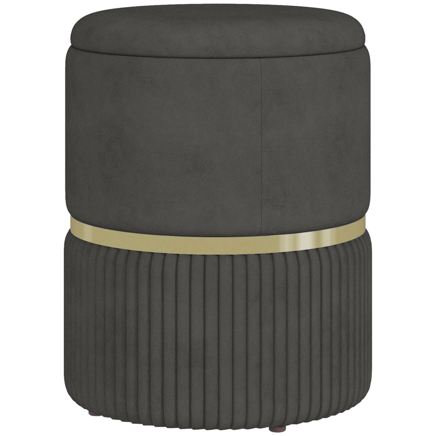 Puf rotund, Taburet tapitat cu spatiu de depozitare, Gri