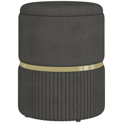 Puf rotund, Taburet tapitat cu spatiu de depozitare, Gri