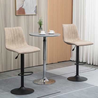 Set de scaune de bar reglabile pe inaltime 2 piese cu suport pentru picioare, otel si poliester, 47,5x57,5x95-116 cm, maro deschis