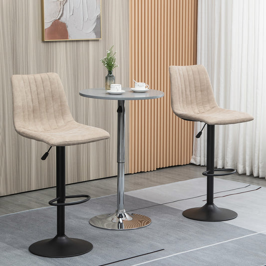 Set de scaune de bar reglabile pe inaltime 2 piese cu suport pentru picioare, otel si poliester, 47,5x57,5x95-116 cm, maro deschis
