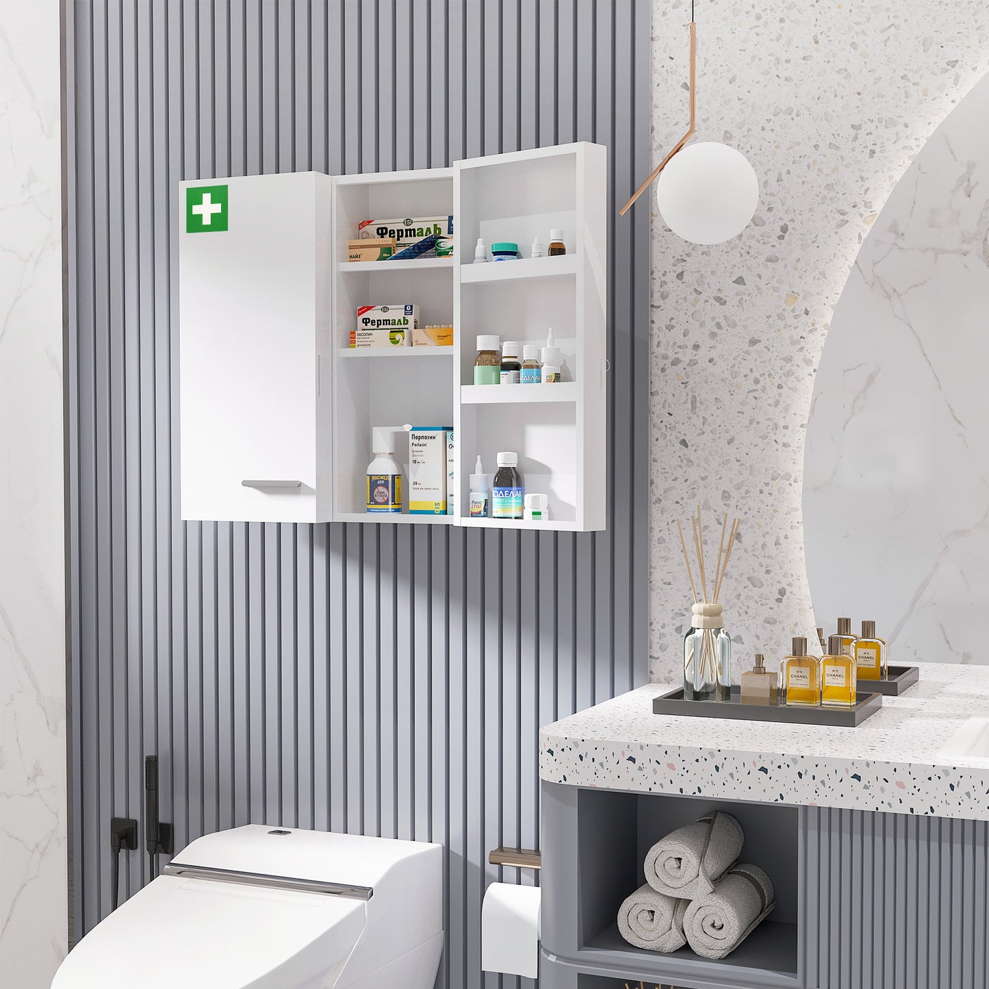 Dulap pentru medicamente cu 6 rafturi, cu încuietoare și 2 chei, din oțel, 55x18x60 cm, alb