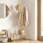 Cuier freestanding cu 9 cârlige și 2 polițe pentru intrare, lemn natural