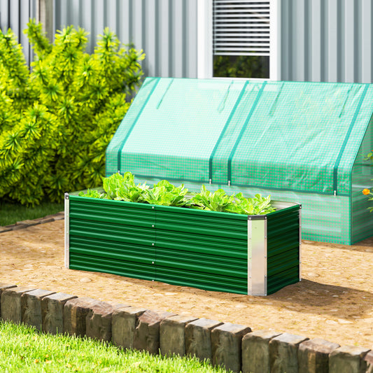 Jardinieră de grădină fără bază, cu 2 zone de cultivare, din oțel, 125x47x40 cm, verde